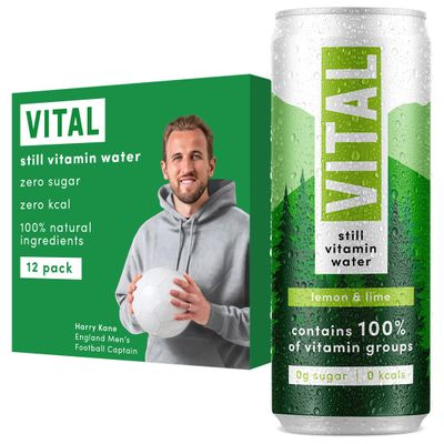 VITAL Still Vitamin Water, Contains all 13 Vitamin Groups, Sugar Free, Zero Calories, Lemon and Lime Flavoured Water, Contains 12 x 330ml cans