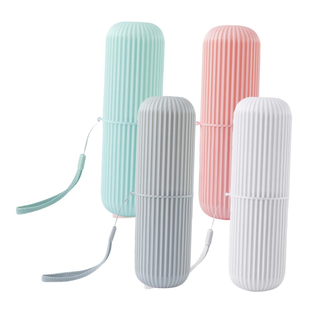 BCOATH 4pcs Portable Toothbrush Holder and Toothpaste Case Set, Detachable Plastic Travel Storage Organizer for Bathroom and Camping Use, Multi-Color (Grey, White, Pink, Aqua
