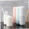 BCOATH 4pcs Portable Toothbrush Holder and Toothpaste Case Set, Detachable Plastic Travel Storage Organizer for Bathroom and Camping Use, Multi-Color (Grey, White, Pink, Aqua view 3