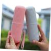 BCOATH 4pcs Portable Toothbrush Holder and Toothpaste Case Set, Detachable Plastic Travel Storage Organizer for Bathroom and Camping Use, Multi-Color (Grey, White, Pink, Aqua view 4