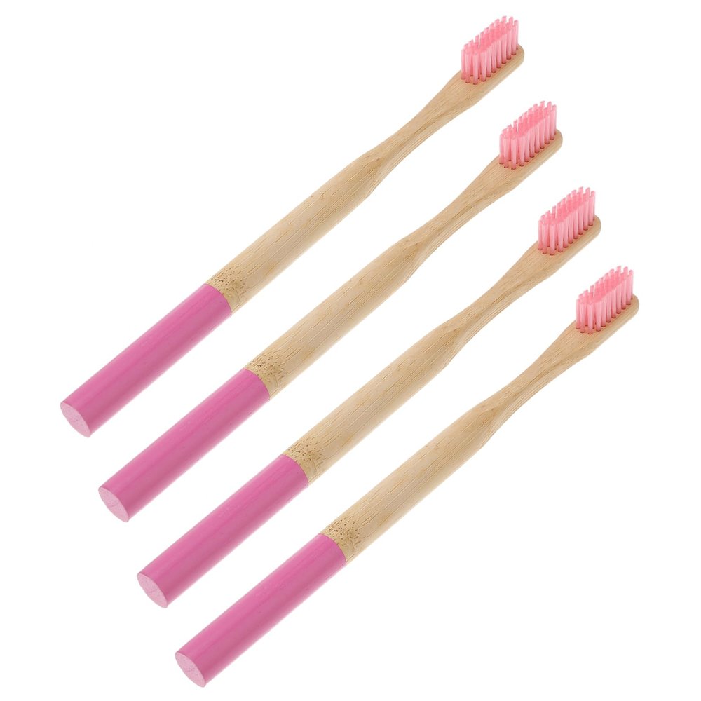 GOOHOCHY 4pcs Bamboo Toothbrush Adults Soft Bristles Toothbrush Handles Biodegradable Random Color