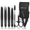 SWEET VIEW 7pcs Eyebrow Tweezers Kit for Women Precision Plucker with Brow Scissors & Razor & Spoolie for Facial, Chin, Brow, Splinter and Ingrown Hair view 1