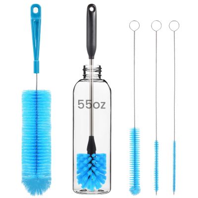 5 Pack Bottle Brush, Straw Cleaner Brush & Water Bottle Brush,15in Stainless Steel Brush, 3 Straw Brushes, 3-in-1 Bottle Cleaning Brush for Water Bottle, Coffee Mugs, Straws-Blue
