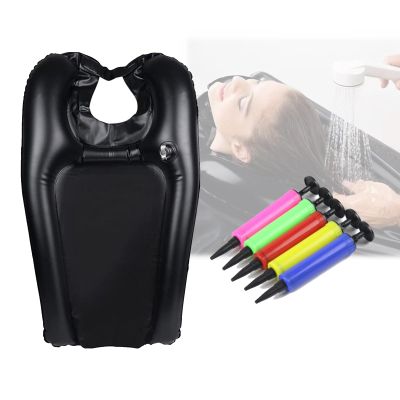 LadPumly Portable Shampoo Bowl, Inflatable Hair Washing Basin with Air Pump Shawl PVC Bedside Rinse Tray Ideal for Elderly Seniors Pregnant Injured Person (Color : Black, Size : B)