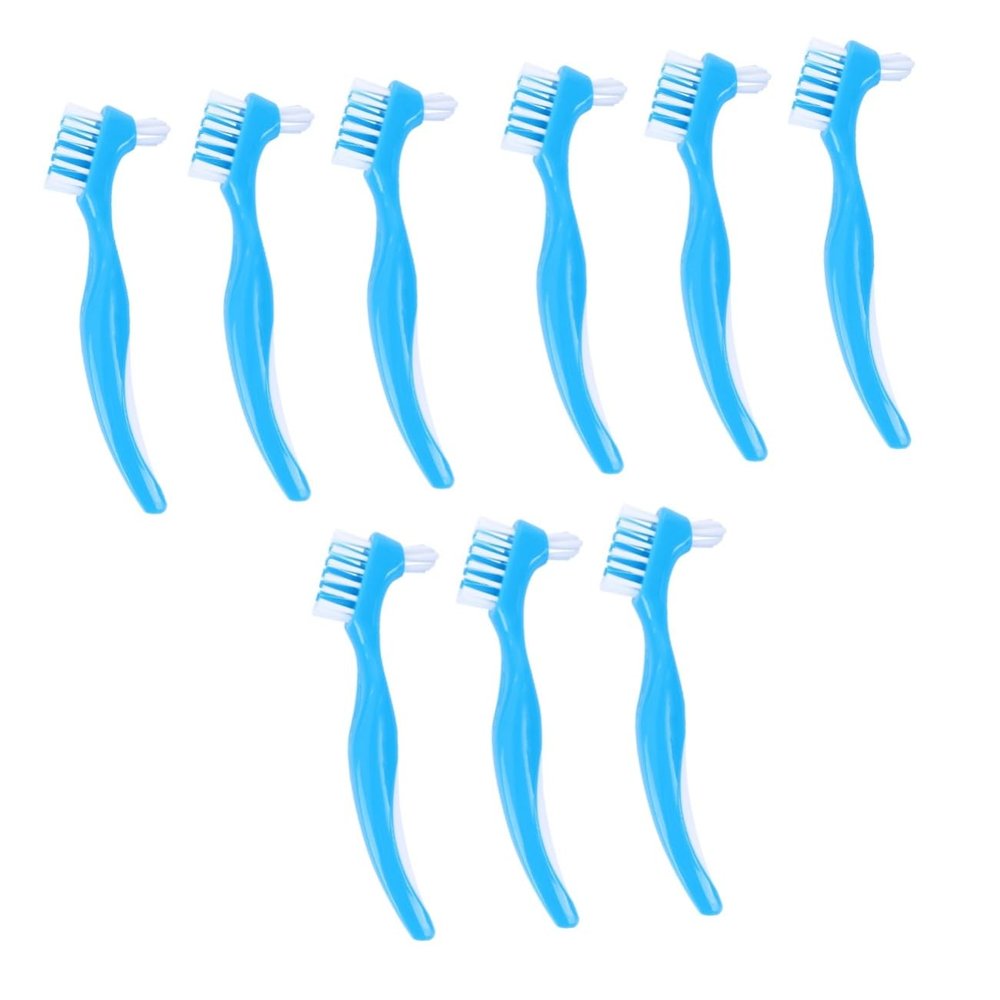 FRCOLOR 9pcs Denture Care Brush Double Sided Toothbrush for False Teeth Cleaning Non-Slip Handle Denture Cleaning Brush for Home Use