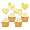Cyodoos 24 Pcs Happy Mothers Day Cupcake Toppers Glitter Cake Toppers Cupcake Heart Mother Happy Birthday Party Supplies Decorations Golden view 1