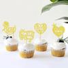 Cyodoos 24 Pcs Happy Mothers Day Cupcake Toppers Glitter Cake Toppers Cupcake Heart Mother Happy Birthday Party Supplies Decorations Golden view 4