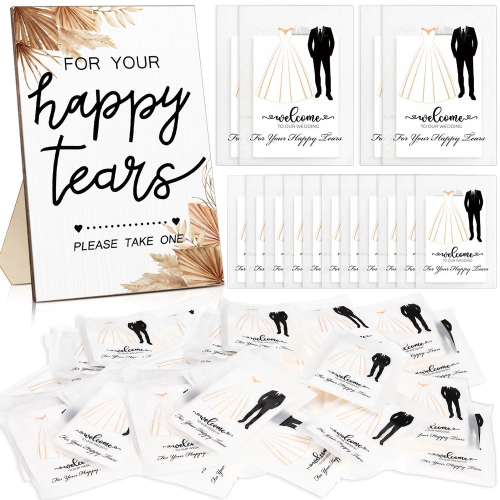 Beeveer 101 Pcs Wedding Favors 100 Pcs Boho Wedding Tissue Packs 3 Ply Happy Tears Tissues Packs 1 Table Sign Boho Favors for Guests Party