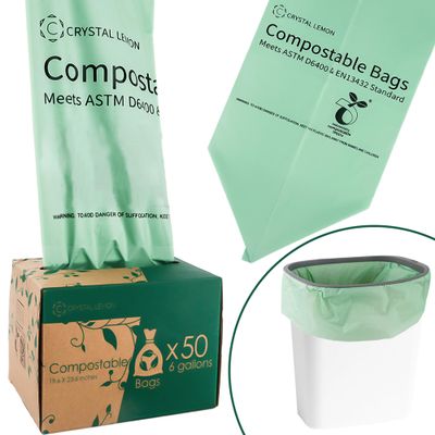 C Crystal Lemon 22L Compostable Food Waste Caddy Liners, 50 Pack Heavy Duty Bin Bags for Kitchen Caddy Bins