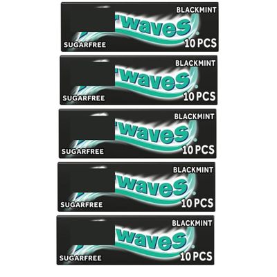 Air Black Mint Chewing Gum Sugar Free Multipack, 5 x 10 Pieces - With Menthol Freshness, Helps keep Teeth Clean And Mouth Fresh