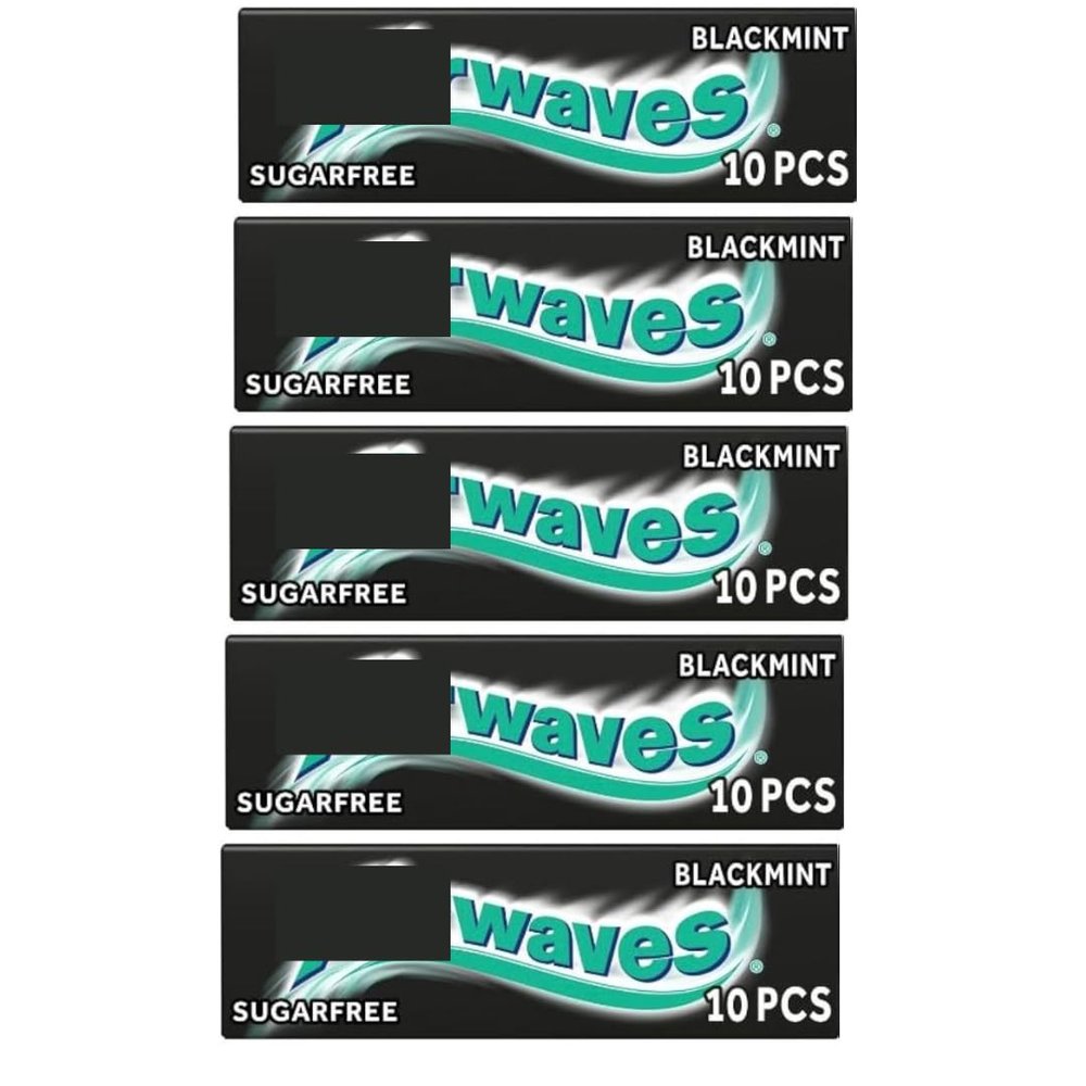 Air Black Mint Chewing Gum Sugar Free Multipack, 5 x 10 Pieces - With Menthol Freshness, Helps keep Teeth Clean And Mouth Fresh