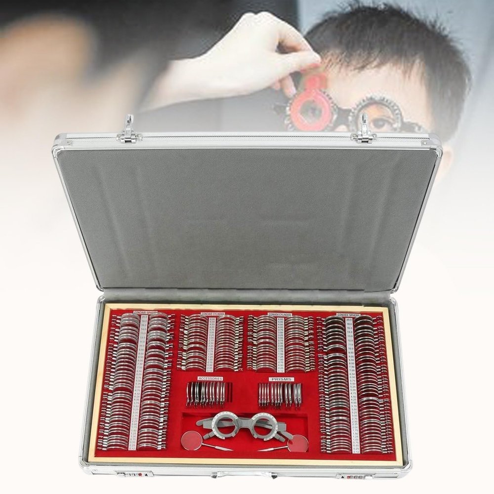 COYEUX Optical Trial Lens Set Optometry Kit, 266 PCS Optical Trial Lens, with Optometry Test Trial Frame and Aluminum Box, Suitable for Vision Screening, Physical Examination, and Vision Training