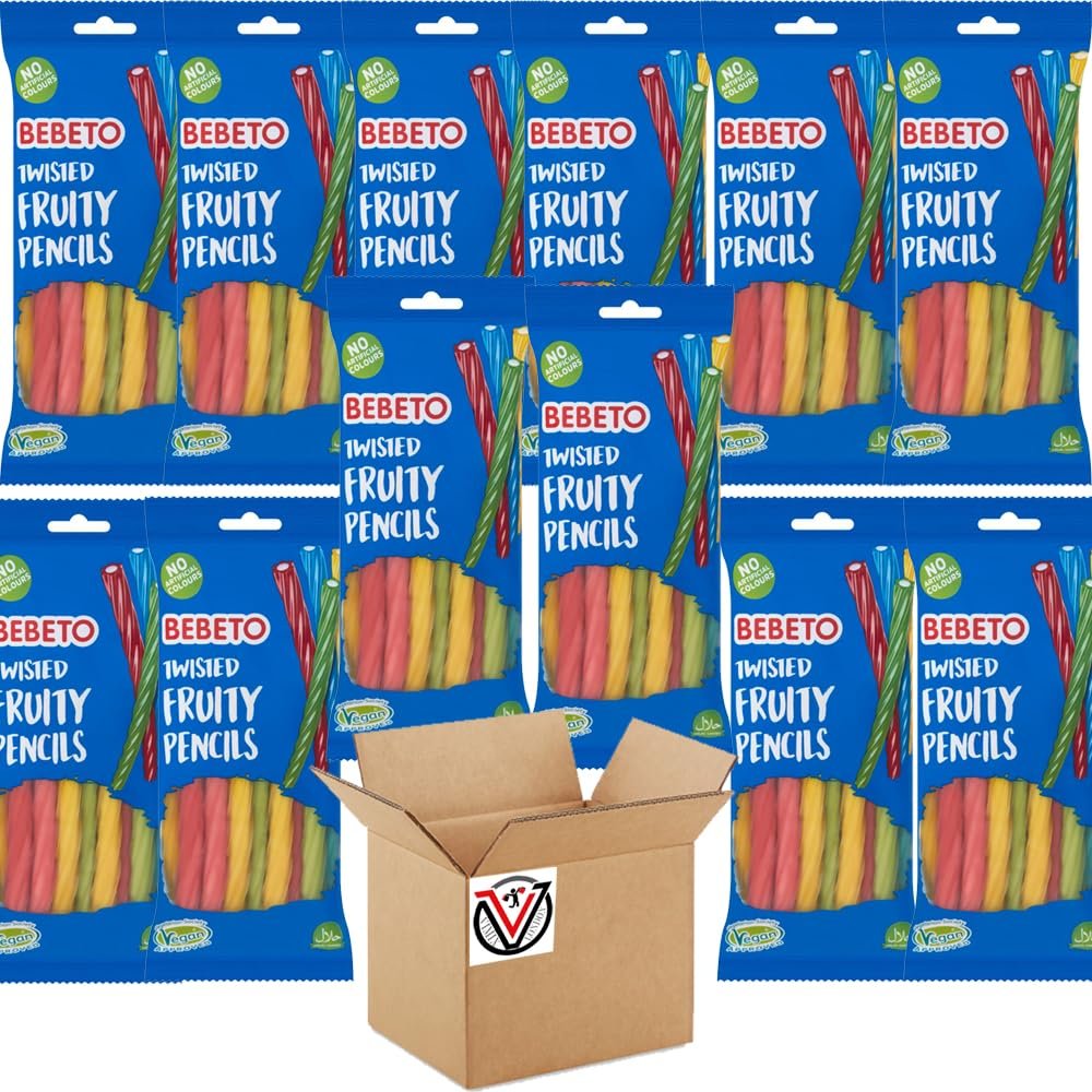 FreshCart Basics 12 x Bebetoo Twisted Fruity Pencils 160g - Mixed Fruit Flavour Soft Sweets | VIMIX