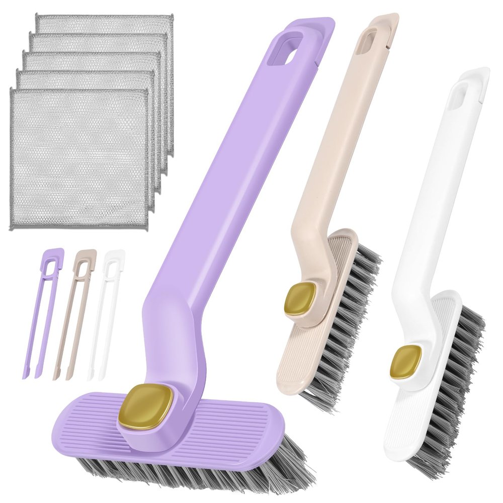 3Pcs Rotating Crevice Cleaning Brush, Multifunctional Gap Cleaning Brush with 5 Rags,Household Cleaning Brush Hand Tool,Portable Handheld Dead Corner Cleaning Brush for Kitchen Bathroom