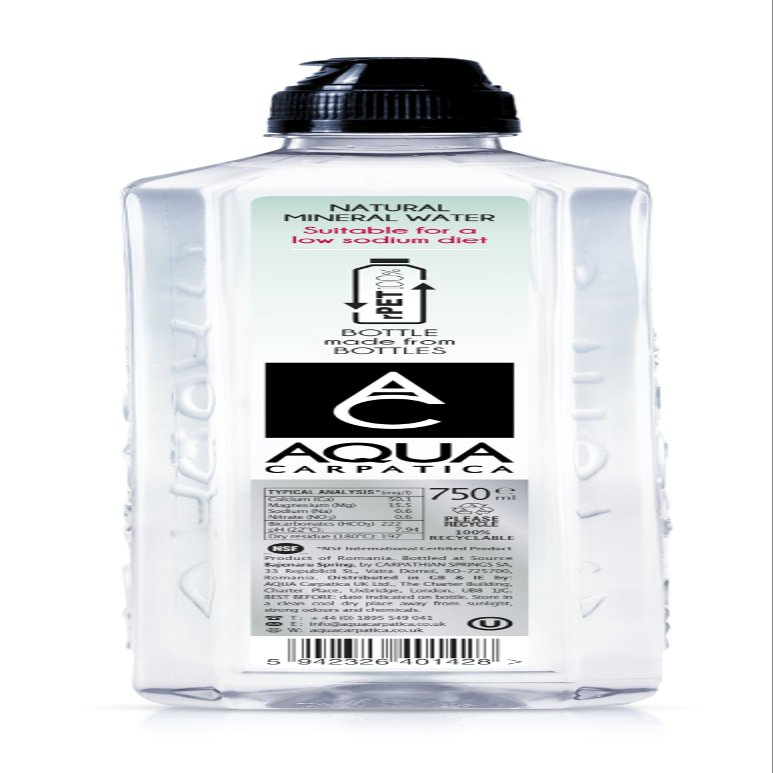 AQUA Carpatica Sports Cap 750ml x 6 - rPET - Pure Natural Still Mineral Water for Active Hydration, Nitrate-Free, Low Sodium, Naturally Alkaline, Enhanced Natural Electrolytes for Peak Performance