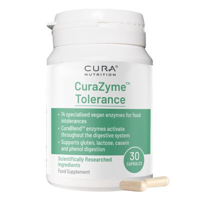 CURA NUTRITION CURAZYME Tolerance (30 Capsules) Food Intolerance Digestive Enzymes Supplement for Gut Health Support, Broad Spectrum Enzyme Complex for Bloating, Heartburn, Digestion Relief, Vegan