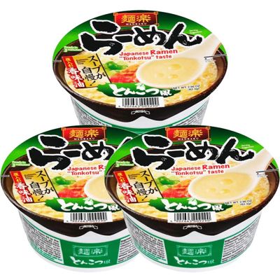 HIKARI Japan Menraku Tonkotsu Pork Bone Broth Ramen Bowl Noodles 82.3g (Pack of 3)