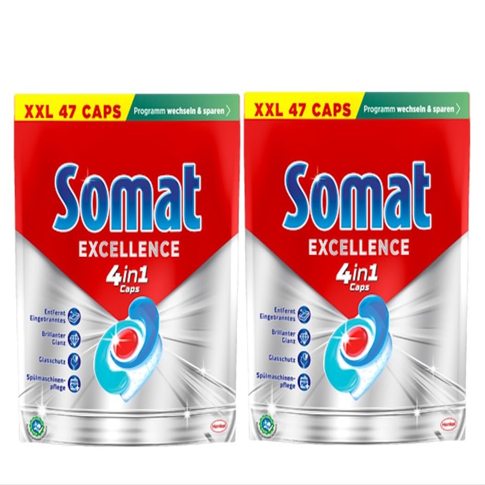 Somat Excellence 4-in-1 Caps, 94 Caps (2 x 47 Caps), Quick Resolution Dishwasher Tablets, Somat Caps for Excellent Cleaning and Shine Even in the Eco Program and at Low Temperatures