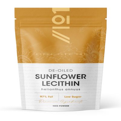 Sunflower Lecithin Powder 100g De-Oiled 97% Essential Fat Premium Quality Resealable and Recyclable Pouch by Alpha01