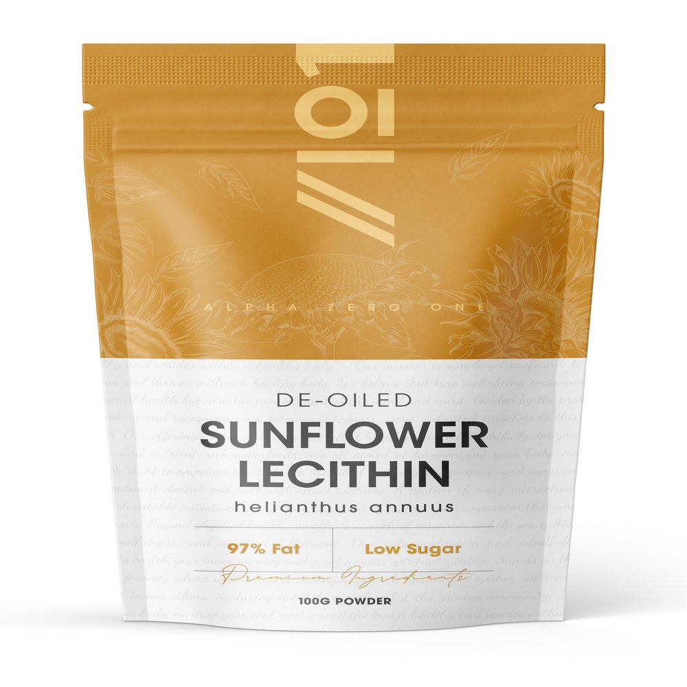 Sunflower Lecithin Powder 100g De-Oiled 97% Essential Fat Premium Quality Resealable and Recyclable Pouch by Alpha01