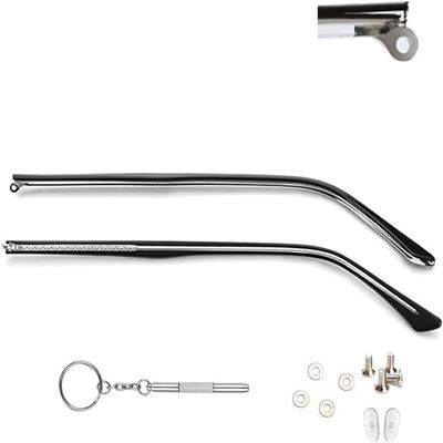 1 Pair Metal Glasses Replacement Arms Glasses Replacement Temple Black Eyeglasses Arms Legs, Screws, Screw Washers and 3-in-1 Screwdriver Convex Teeth Single Teeth 4.5mm