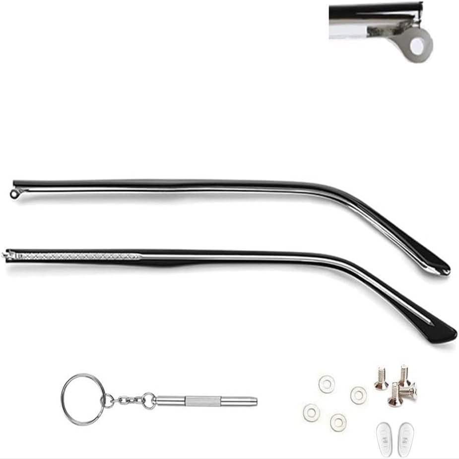 1 Pair Metal Glasses Replacement Arms Glasses Replacement Temple Black Eyeglasses Arms Legs, Screws, Screw Washers and 3-in-1 Screwdriver Convex Teeth Single Teeth 4.5mm