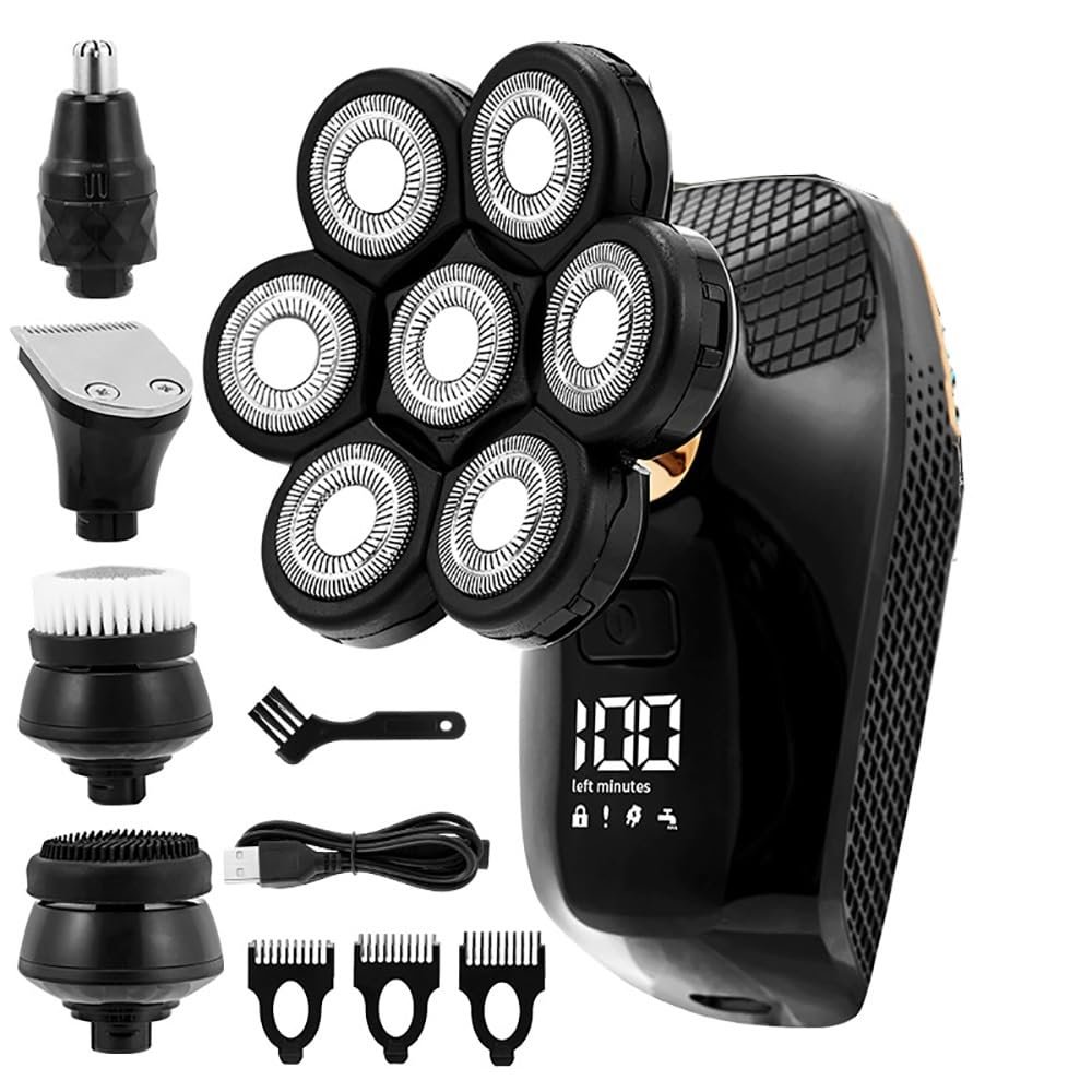 Electric Razor for Men, 5 in 1 Shaver for Men 7D Independently 7 Cutter Floating Head Waterproof Electric Razor Multifunction USB Charge Trimmer for Men