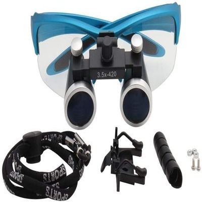 Head mounted repair magnifier 2.5X/3.5X420mm Dental magnifier Dental laboratory medical magnifier Binocular dental magnifier (Color : 3.5x420mm Blue)