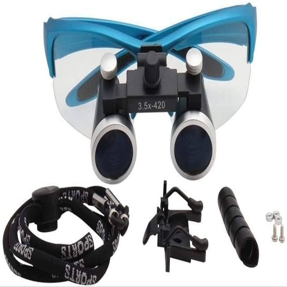 Head mounted repair magnifier 2.5X/3.5X420mm Dental magnifier Dental laboratory medical magnifier Binocular dental magnifier (Color : 3.5x420mm Blue)