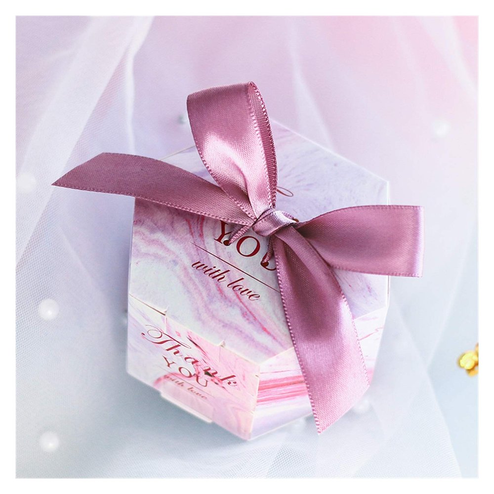 Candy Box,Creative Romantic Marbled Candy Box Wedding Supplies And Pink Party Supplies Baby Shower Paper Sweet Chocolate (25/50/100 Pcs) (Color : Purple Ribbon, Size : 100pcs)