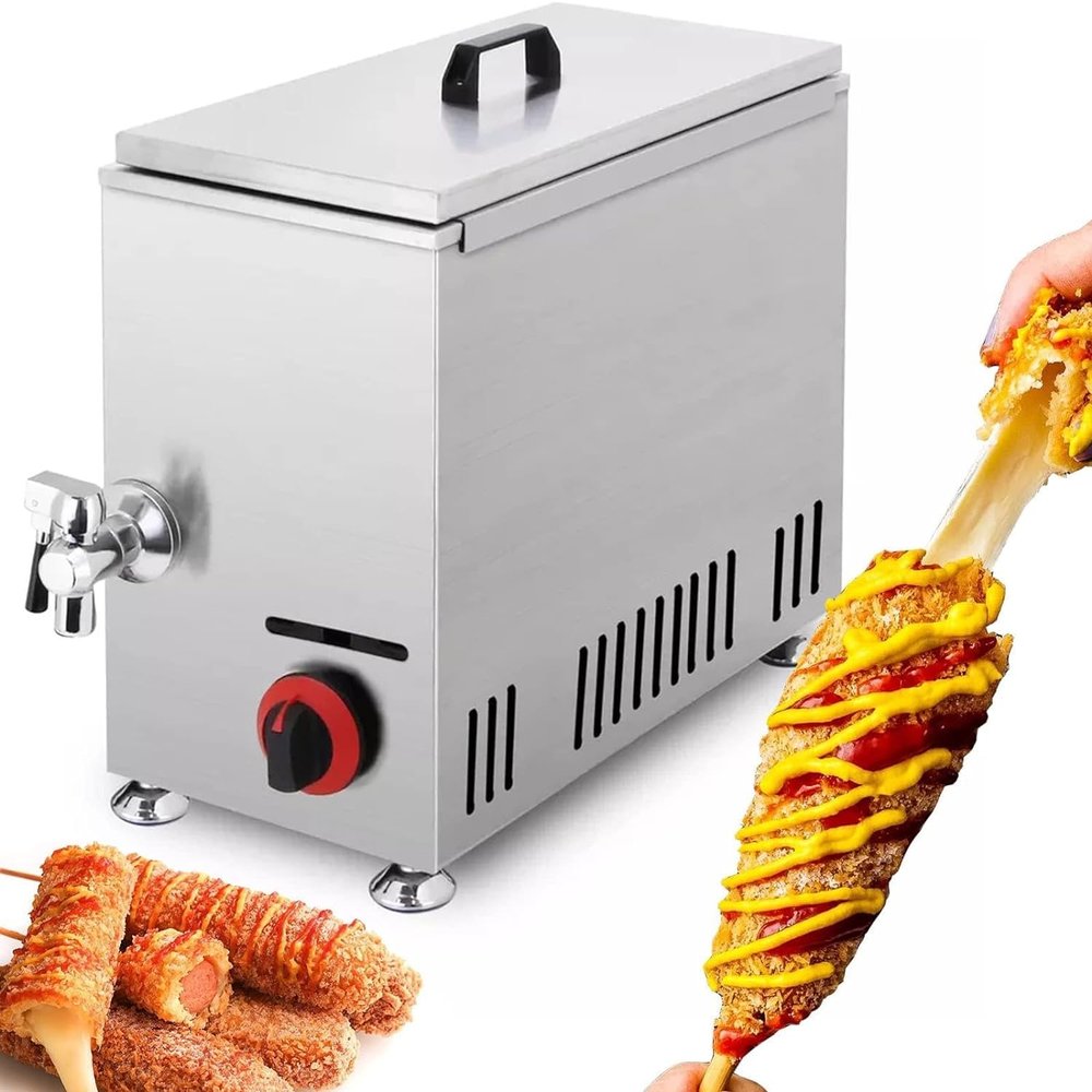 XINRISHENG 21L Corn Dog Fryer Commercial Cheese Hot Dog Sticks Maker Machine LPG Deep Fryers for Kitchen Restaurant Snack