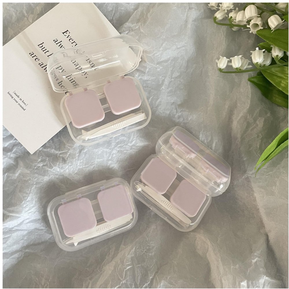 BEDARTIST 5 Pack Portable Contact Lens Cases, Clear Travel Size Eye Contacts Case Box Holder, Contact Lenses Tweezers Remover Tool Kit for Daily Outdoor (Pink)