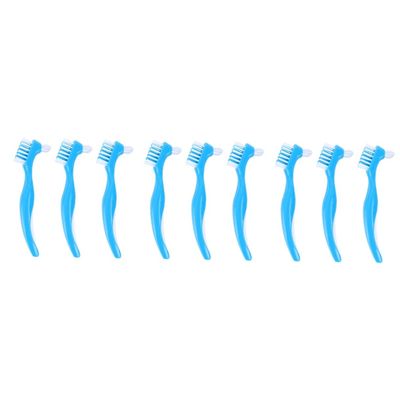 TOVINANNA 9pcs Denture Toothbrush Double Brush Head for Denture Care False Teeth Brush Non-Slip Handle for Home Use