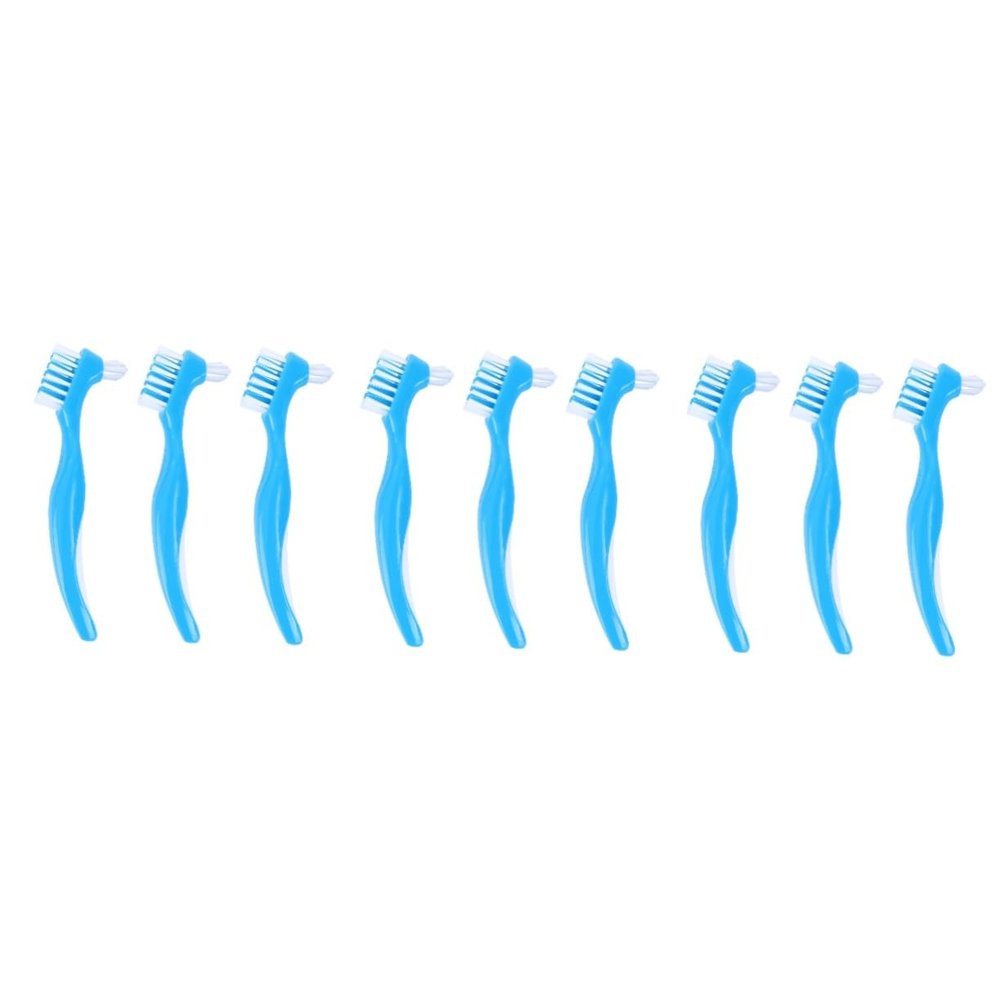 TOVINANNA 9pcs Denture Toothbrush Double Brush Head for Denture Care False Teeth Brush Non-Slip Handle for Home Use