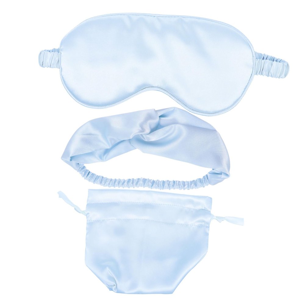 minkissy Sleeping Eye Mask Set Hairband and Drawstring Bag for Women Satin Blindfold Cover and Hair Tie Bag for Travel Home Use