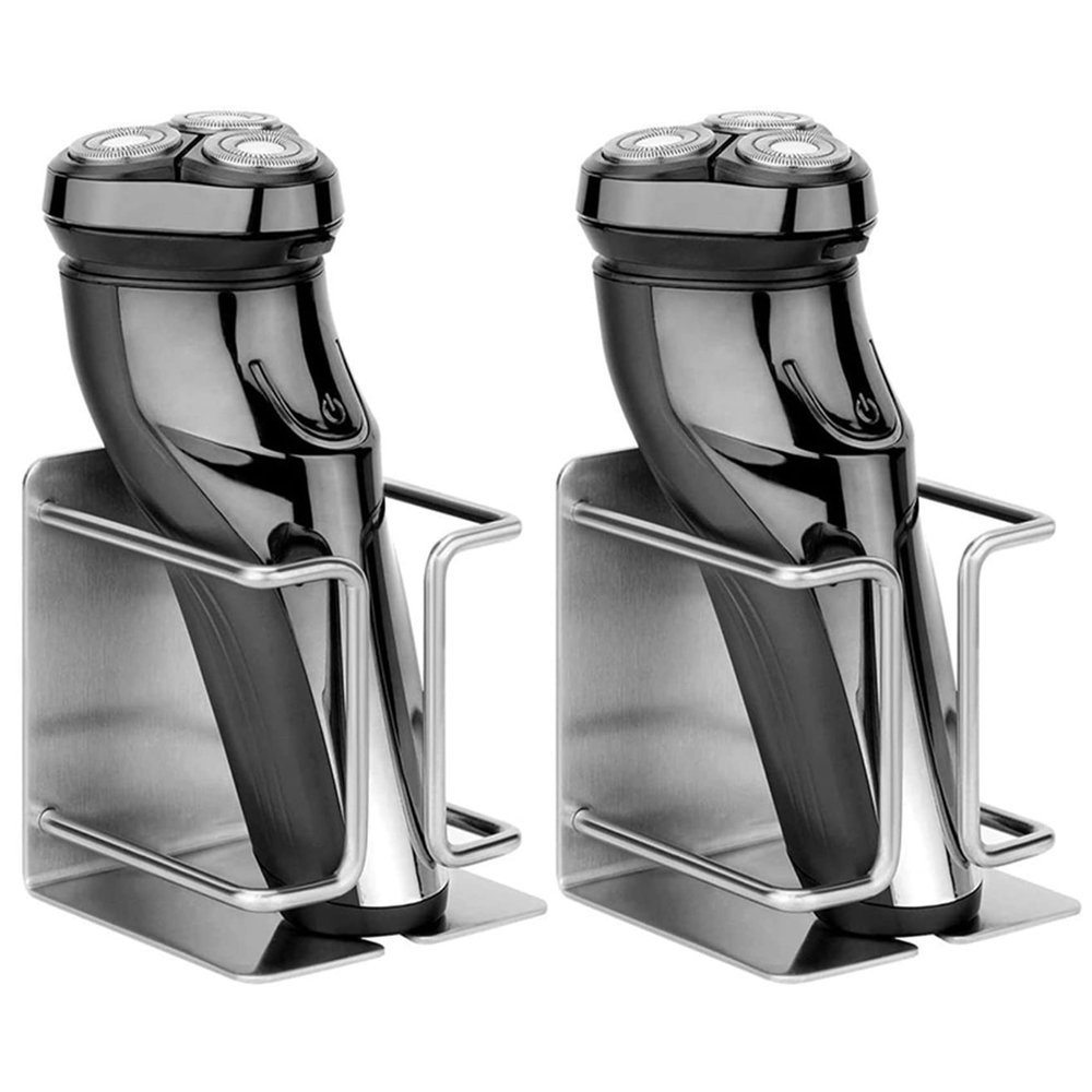 2X Electric Shaver Holder Wall-Mounted Self-Adhesive Stainless Steel Shaver Holder Wall-Mounted Bathroom Shaver Holder