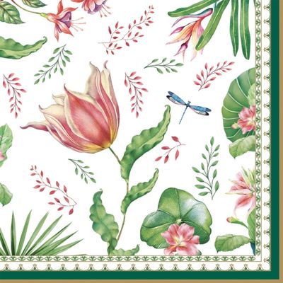 20 Napkins with Flowers Exotic Plants with Leaves as a Table Decoration. Paper Napkins with a Motif Also for decoupage and Napkin Technique 33x33cm
