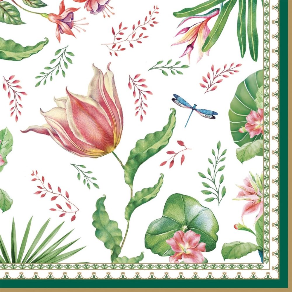 20 Napkins with Flowers Exotic Plants with Leaves as a Table Decoration. Paper Napkins with a Motif Also for decoupage and Napkin Technique 33x33cm
