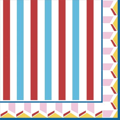 20 Napkins Pattern Colorful Stripes on Border as a Table Decoration. Paper Napkins with a Motif Also for decoupage and Napkin Technique 33x33cm