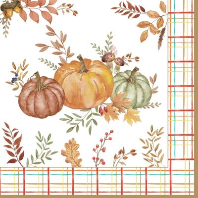 Pack of 20 Paper Napkins with Pumpkins on Autumn Border for Table Decoration Also Suitable for Decoupage and Napkin Technique 33 x 33 cm