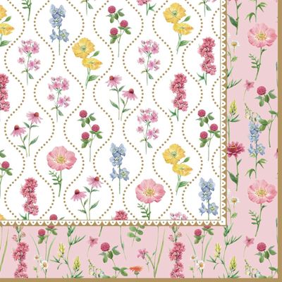 20 Napkins with Flowers Around Dotted Lines as a Table Decoration. Paper Napkins with a Motif. Also for decoupage and Napkin Technique 33x33cm