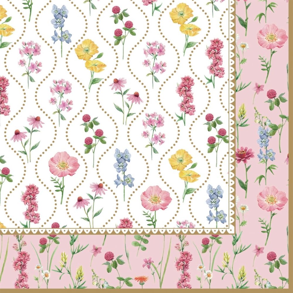 20 Napkins with Flowers Around Dotted Lines as a Table Decoration. Paper Napkins with a Motif. Also for decoupage and Napkin Technique 33x33cm