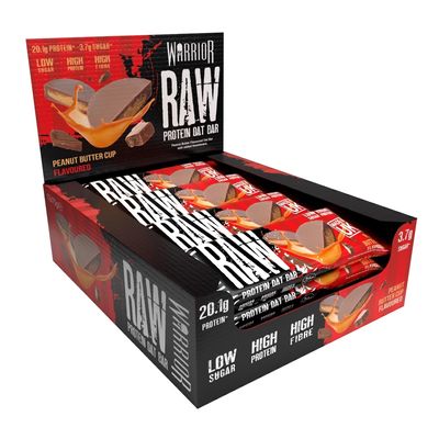 Warrior Raw Protein Bars  20g Protein Per Bar  High Protein Snack Bars Multipack (12 or 24 Bars, 75g Each)  Low Sugar, High Fibre Breakfast & Meal Replacement Bar  Peanut Butter Cup Flapjack