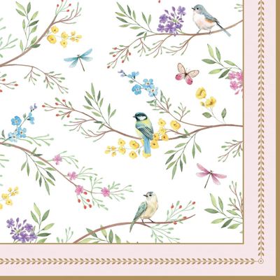 20 Napkins Animal Motifs Small Birds on Delicate Branches as Table Decoration Paper Napkins with Motif Also for Decoupage and Decoupage 33 x 33 cm