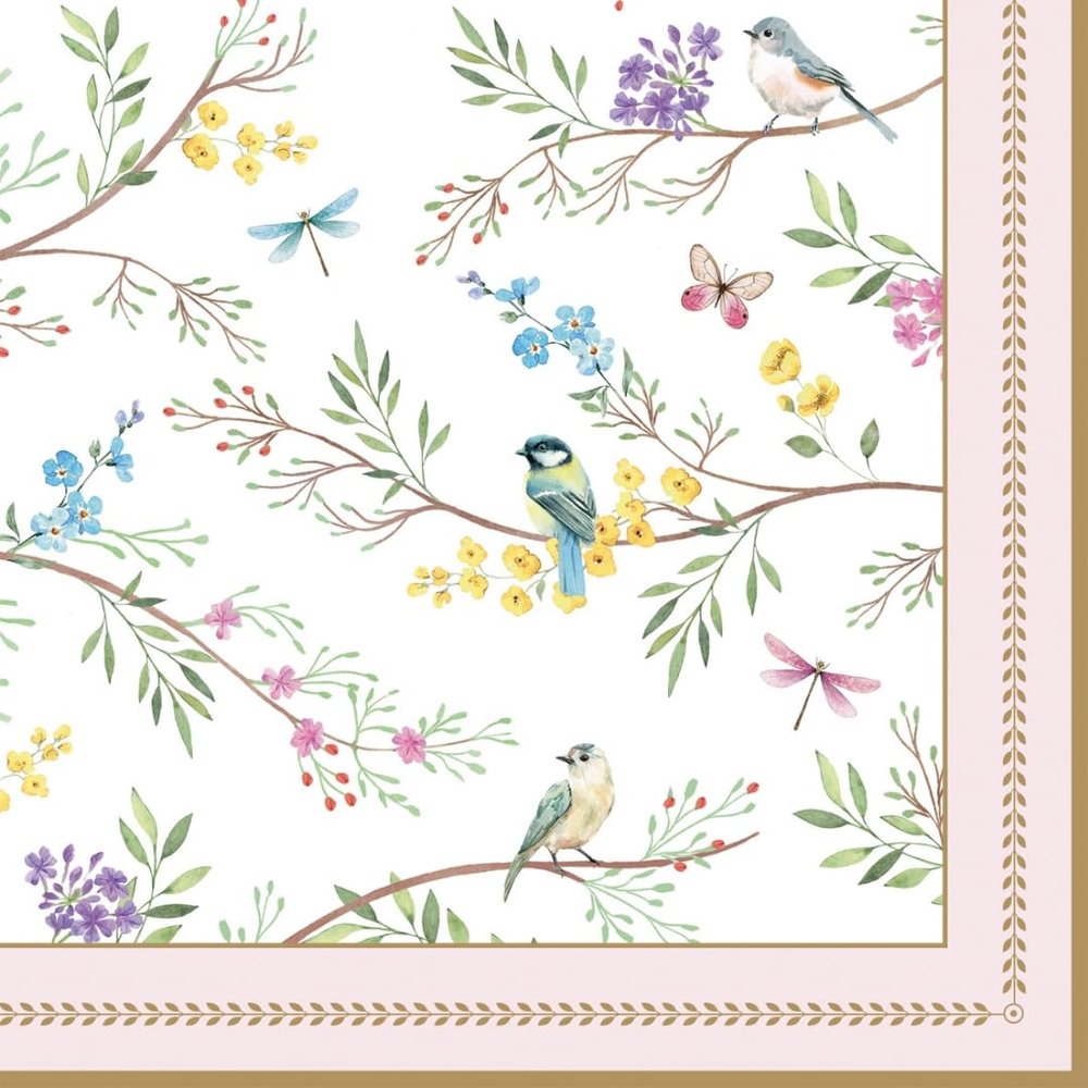 20 Napkins Animal Motifs Small Birds on Delicate Branches as Table Decoration Paper Napkins with Motif Also for Decoupage and Decoupage 33 x 33 cm