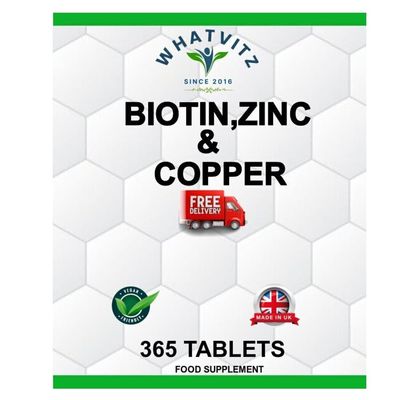 Biotin, Zinc & Copper 365 Tablets | Healthy Hair Growth Skin & Nails Supplement