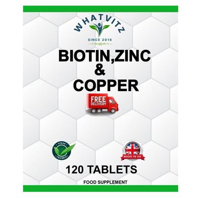 Biotin, Zinc & Copper | Healthy Hair Growth Skin & Nails Supplement 120 Tablets