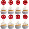24 PCS Red Disco Ball Cupcake Toppers, Disco Ball Cupcake Picks, Mini Disco Ball Cake Toppers Disco Theme Cake Decorations for Disco Theme Party 70s Disco Party Decorations view 1