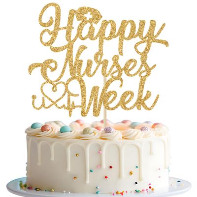 Happy Nurses Week Cake Topper, Thank You Nurses Party Decorations, Happy Nurses Day Decor, Nurses Appreciation Week Decorations Gold Glitter
