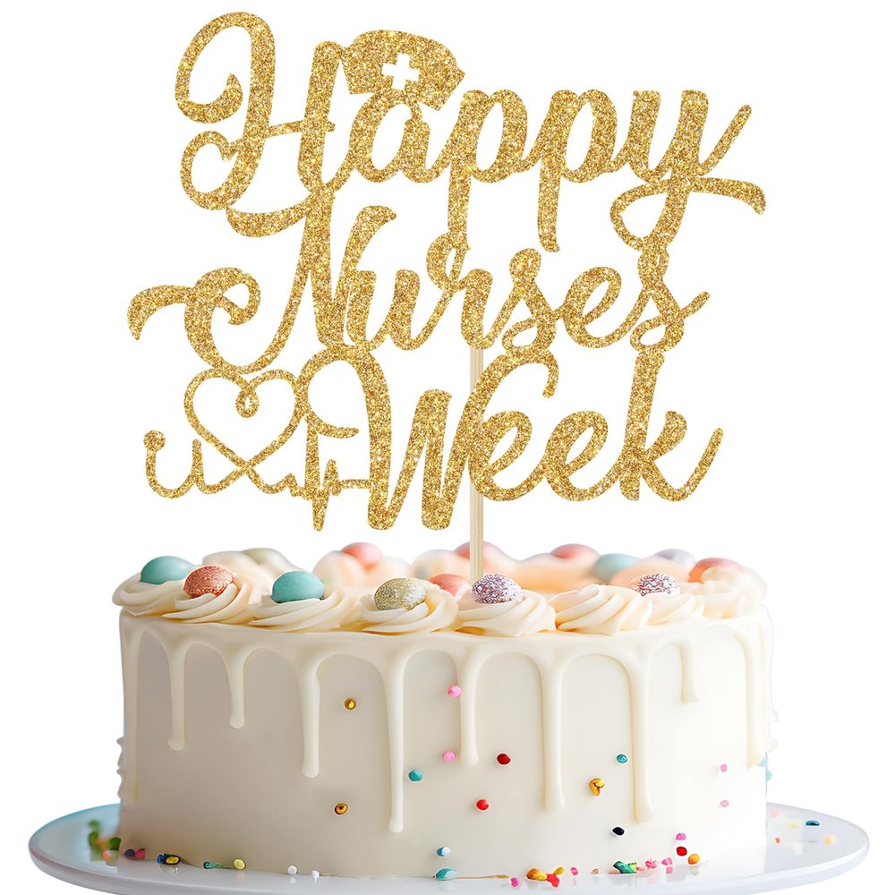 Happy Nurses Week Cake Topper, Thank You Nurses Party Decorations, Happy Nurses Day Decor, Nurses Appreciation Week Decorations Gold Glitter